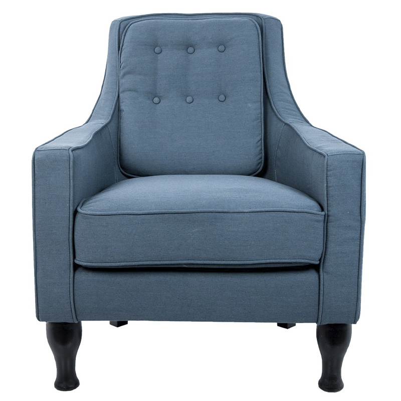 Кресло с мягкой обивкой из льна на 4-х ножках из массива березы Scarlett Armchair blue Голубой Черный в Омске | Loft Concept 