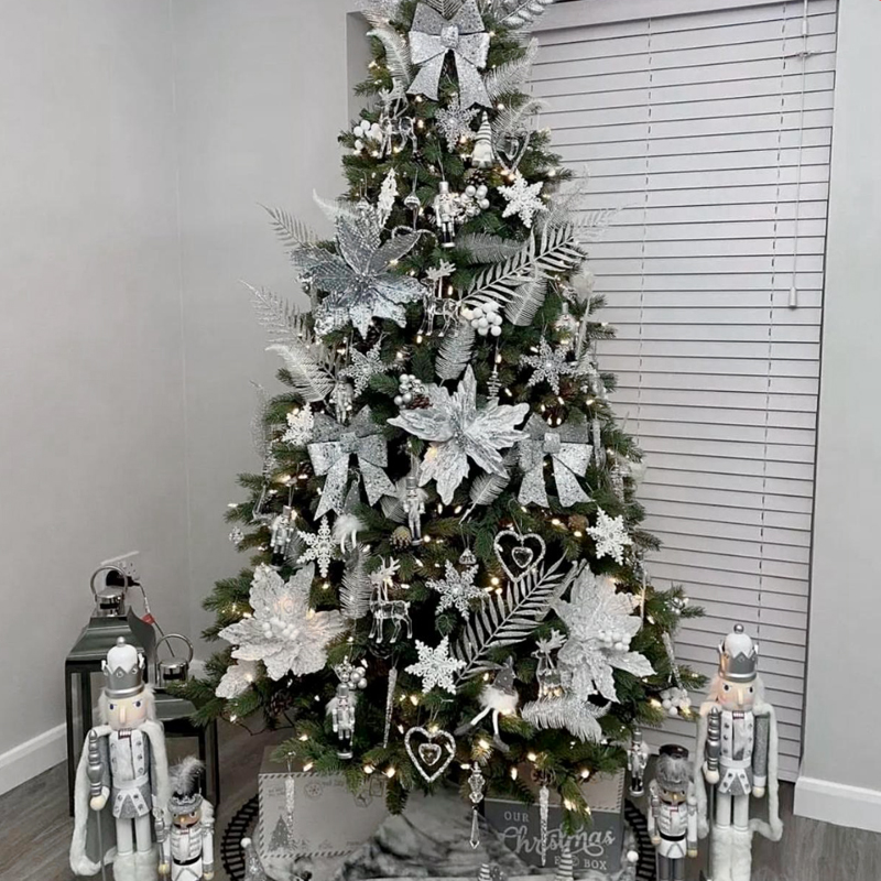 Дизайнерская Елка с Серебряным Декором Christmas Tree Silver Flowers Серебряный Зеленый в Омске | Loft Concept 