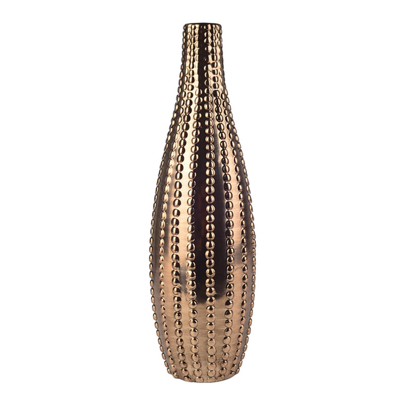 Ваза Ribbed Vase Narrow Throat bronze-gold 34  в Омске | Loft Concept 