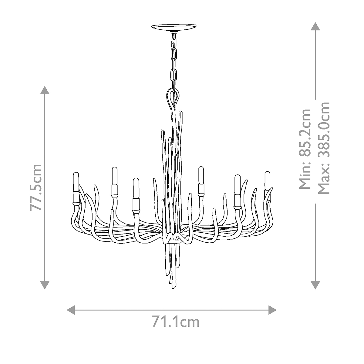 Люстра дизайнерская золотого цвета с 6-ю лампами на изогнутых рожках с текстурной поверхностью Hinkley в Омске