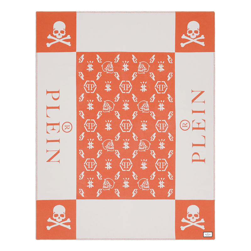 Плед Philipp Plein Plaid Cashmere Skull Orange Оранжевый Белый в Омске | Loft Concept 