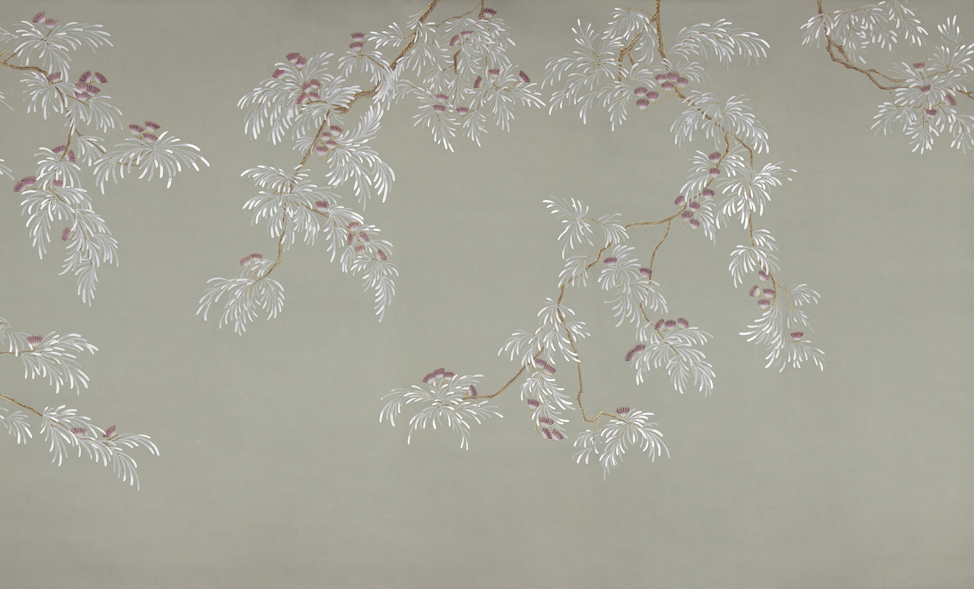 Обои ручная роспись Silk Tree Special Colourway on grey painted Xuan paper Обои ручная роспись Silk Tree Special Colourway on grey painted Xuan paper - постер Loft-Concept в Омске