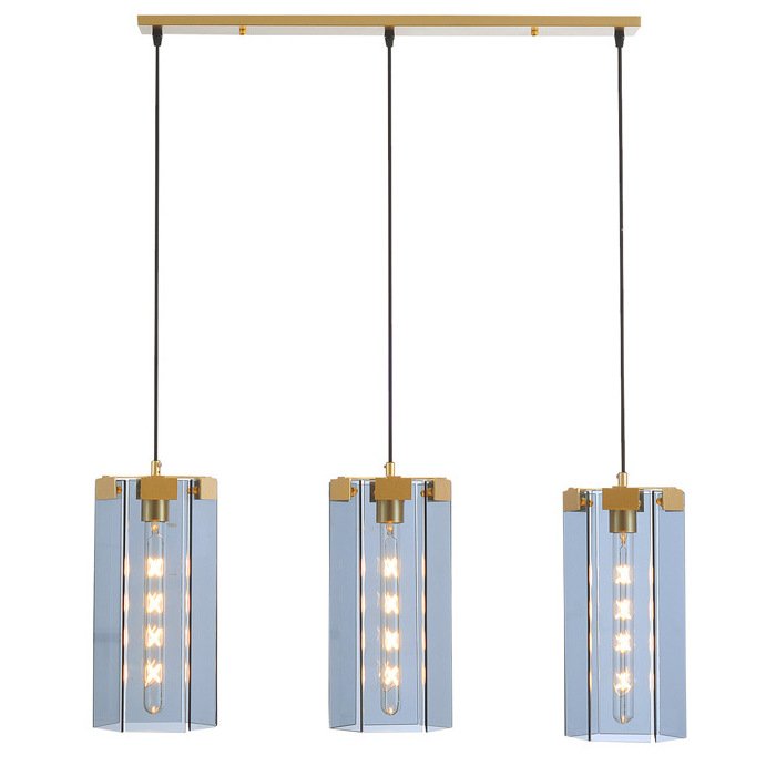 Люстра Rectangle Gray Glass Pendant Lamp 3 Золотой Прозрачное Стекло в Омске | Loft Concept 