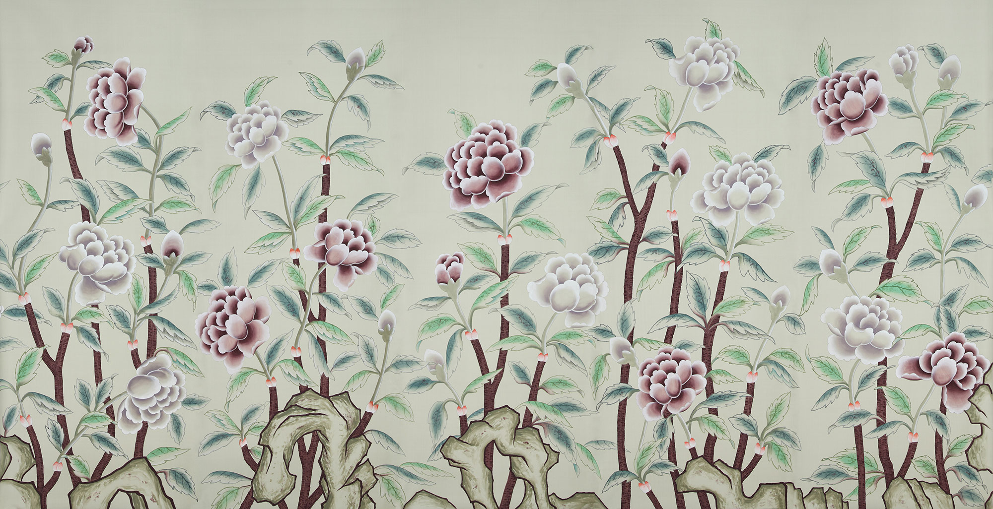 Обои ручная роспись Korean Peony Special Colourway on Icefield dyed silk - постер Loft-Concept в Омске