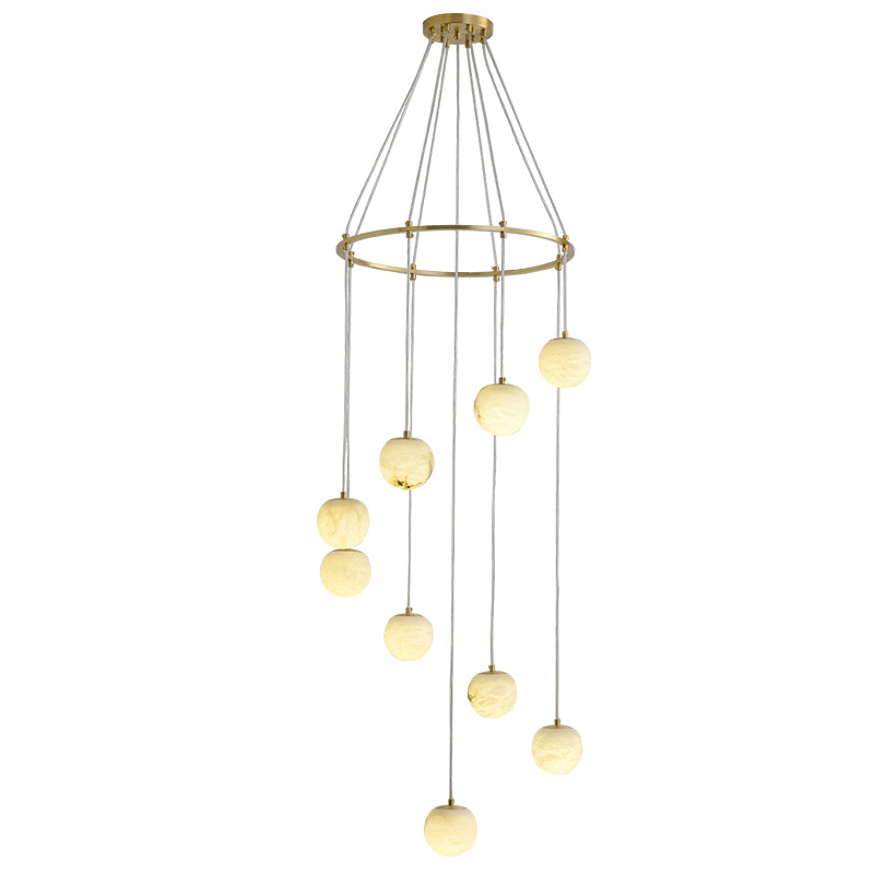 Каскадный Cветильник 9 подвесок Шариков из натурального мрамора Nine Marble Balls Lamp Золотой Каскадный Cветильник 9 подвесок Шариков из натурального мрамора Nine Marble Balls Lamp Золотой в Омске | Loft Concept
