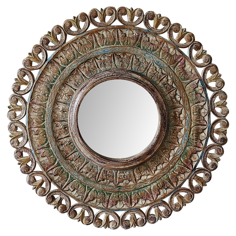 Зеркало в резной раме Manjula Grey Mango Carved Mirror Бежевый Мульти в Омске | Loft Concept 