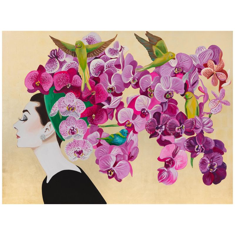 Картина Audrey with Moon Orchids and Green Parrots on Gold Leaf Мульти Картина Audrey with Moon Orchids and Green Parrots on Gold Leaf Мульти в Омске | Loft Concept
