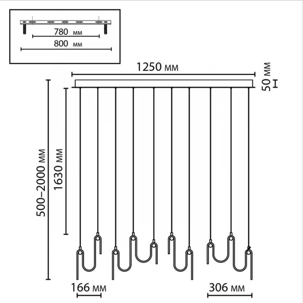 Подвесной светильник линейный с плафонами волнистой формы из фактурного стекла Big Wave в Омске