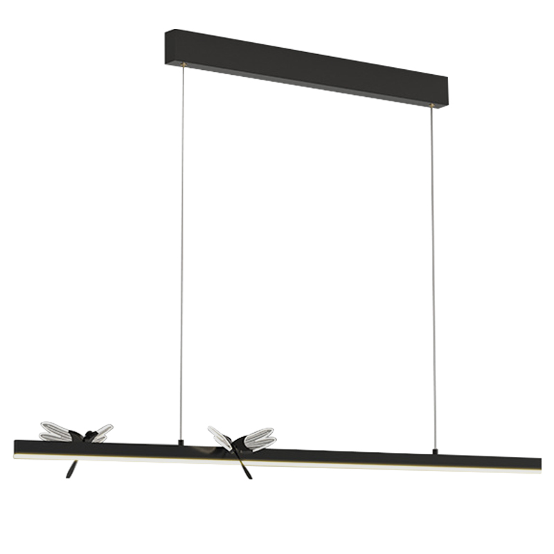 Линейный светильник со стрекозами Dragonfly Linear Chandelier Black Прозрачный Черный в Омске | Loft Concept 