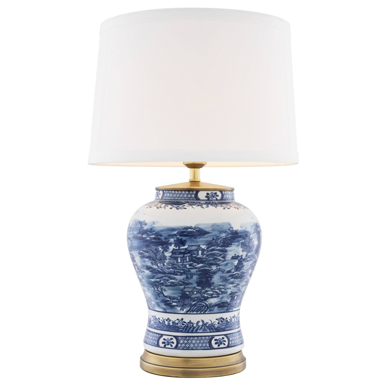 Настольная лампа Eichholtz Table Lamp Chinese Blue Белый Синий Латунь Античная полированная в Омске | Loft Concept 