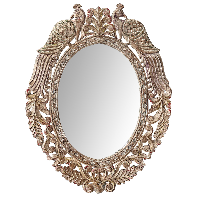 Зеркало в резной раме Viaan Grey Mango Carved Mirror Бежево-серый Коричневый винтаж в Омске | Loft Concept 