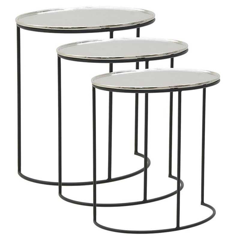 Комплект из 3-х приставных столов Heather Side Tables Черный Серебряный в Омске | Loft Concept 