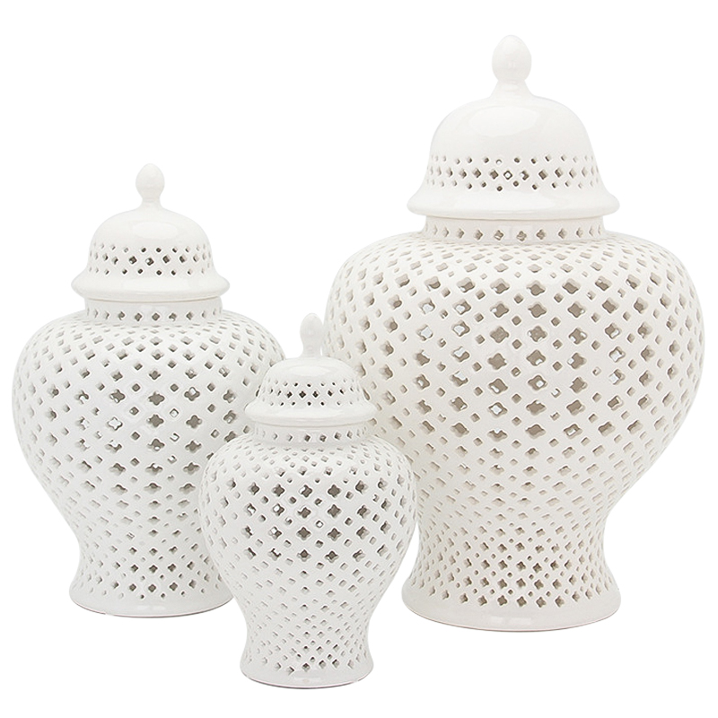 Ваза с крышкой White Ceramic Carving Vase Белый в Омске | Loft Concept 