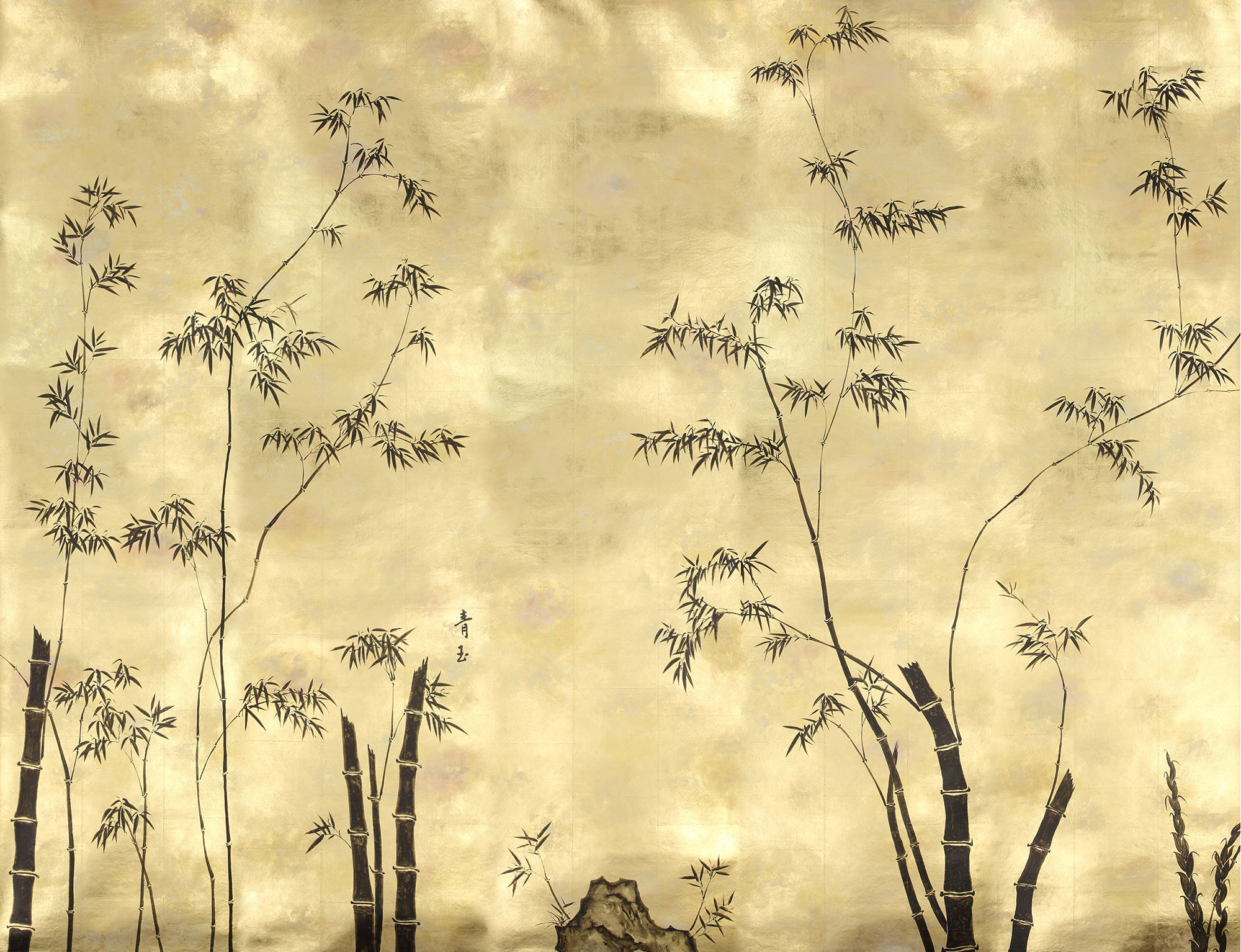 Обои ручная роспись Bamboo Quicksilver on Warm Gold gilded tea paper Обои ручная роспись Bamboo Quicksilver on Warm Gold gilded tea paper - постер Loft-Concept в Омске