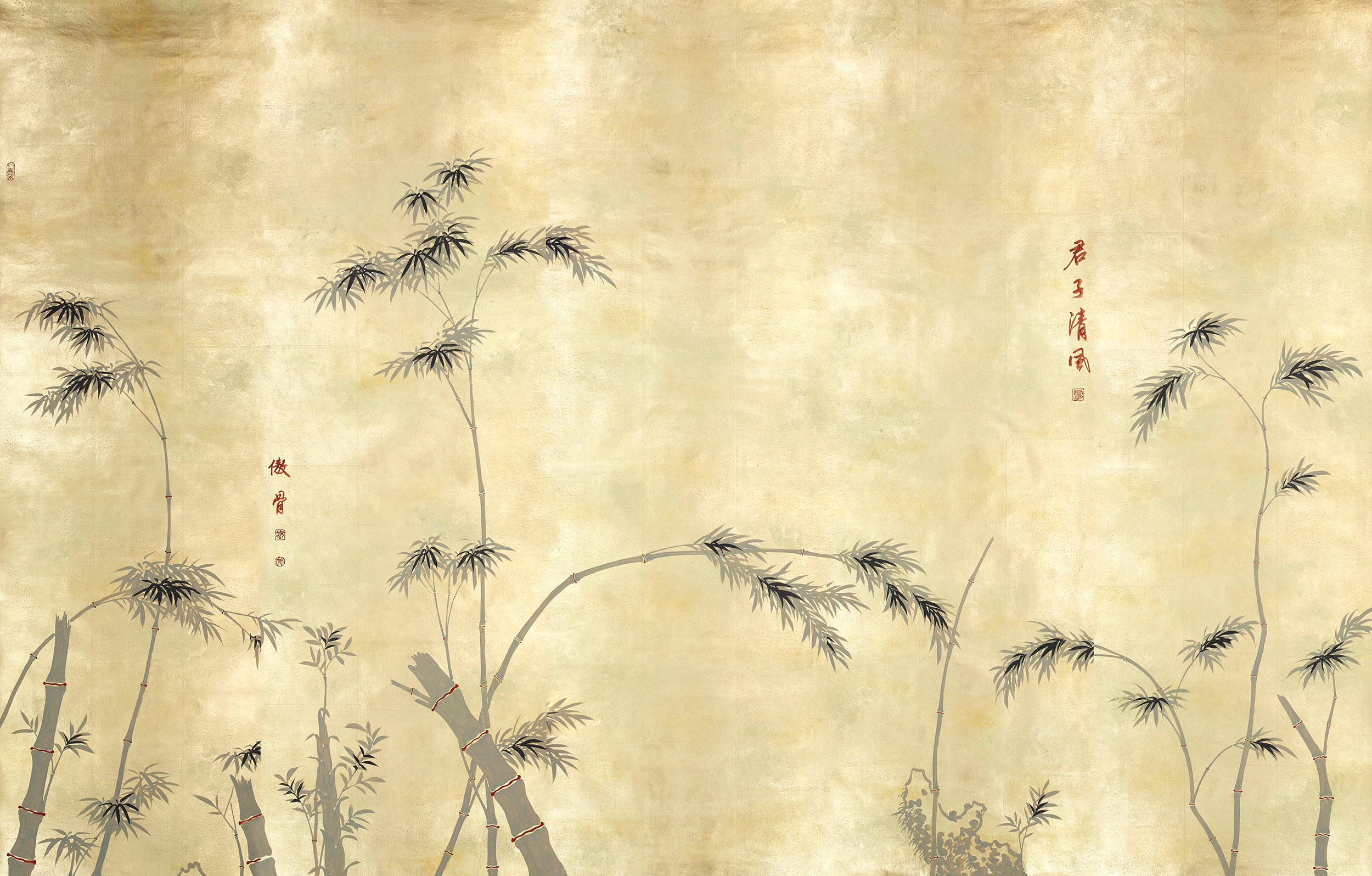 Обои ручная роспись Bamboo Dark Lacquer on Deep Rich Gold gilded tea paper Обои ручная роспись Bamboo Dark Lacquer on Deep Rich Gold gilded tea paper - постер Loft-Concept в Омске