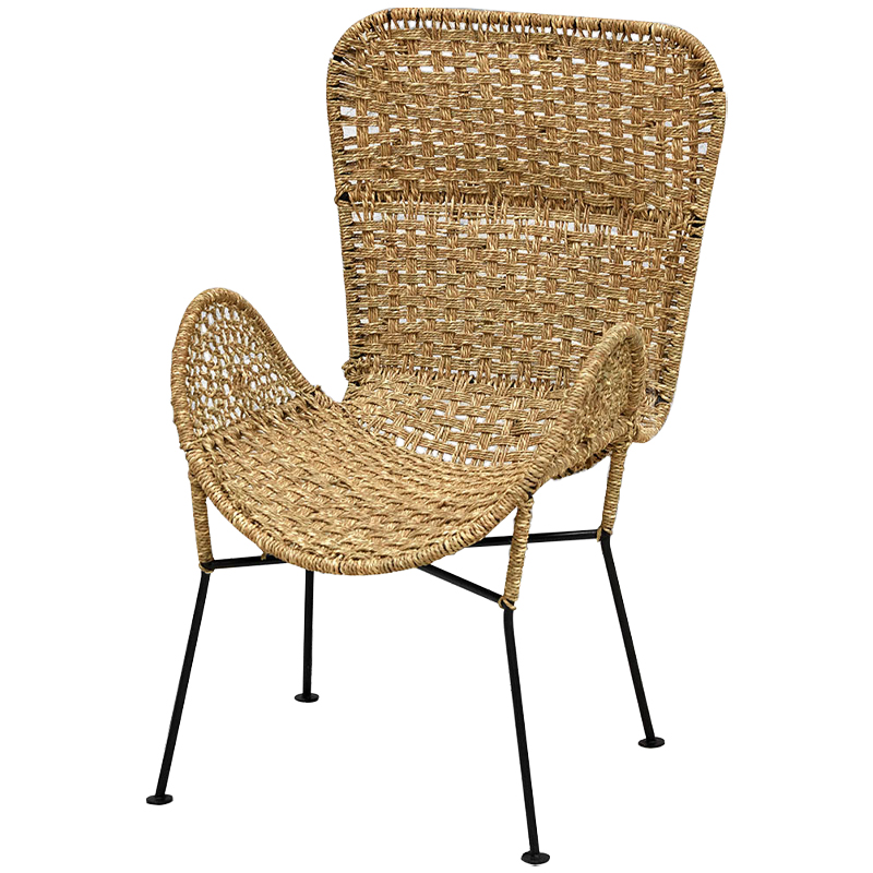 Плетеный стул на металлических ножках Tong Wicker Chair Коричневый Черный в Омске | Loft Concept 