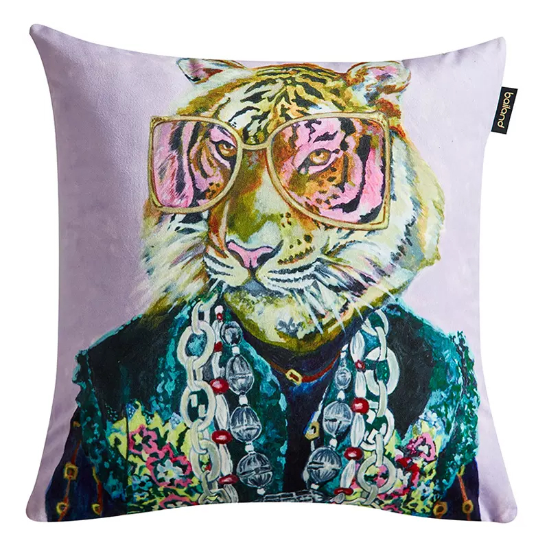 Декоративная подушка Стиль Gucci Tiger Fashion Animals Cushion Сиреневый Мульти в Омске | Loft Concept 