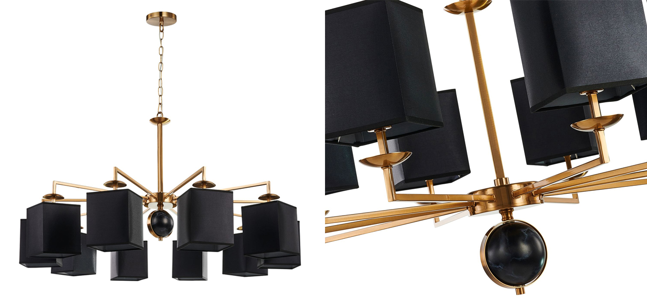 Люстра с черными плафонами и декором под мрамор QUATRO D100 см - фото