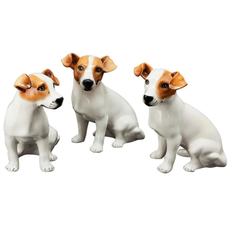 Статуэтки Abhika Jack Russel Set 3 Pcs Белый Коричневый в Омске | Loft Concept 