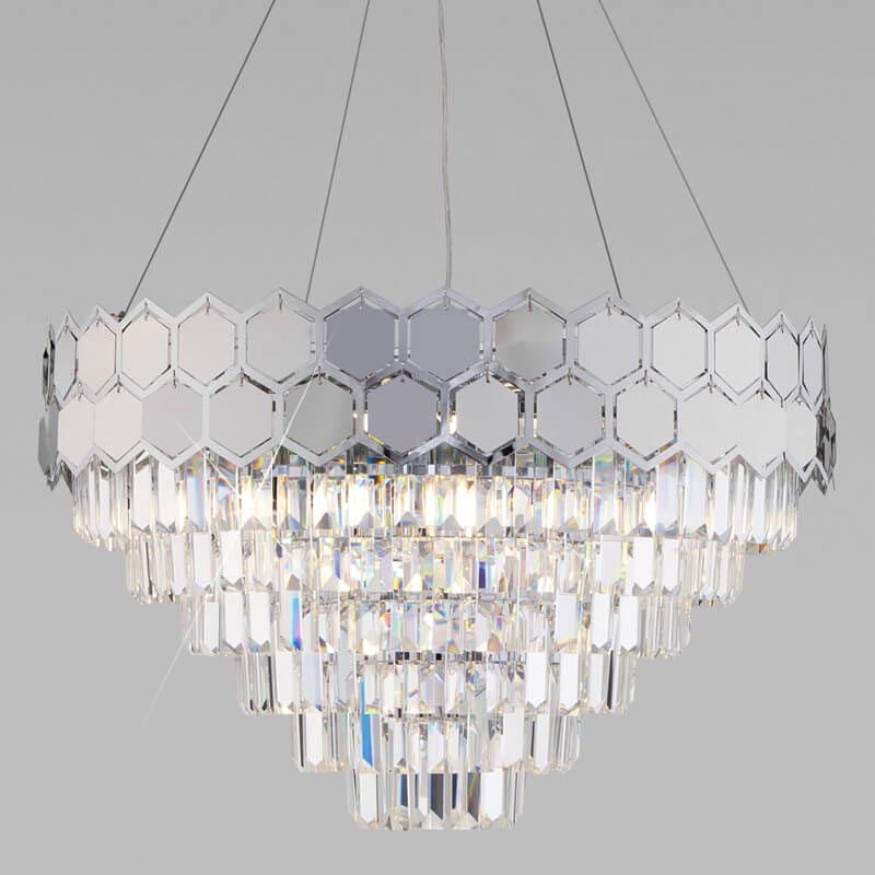 Люстра Hanging Hexagon Moira Chandelier chrome Прозрачный (Transparent) Хром в Омске | Loft Concept 