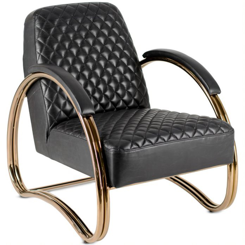 Кресло Hodges Armchair black leather Черный Розовое золото в Омске | Loft Concept 