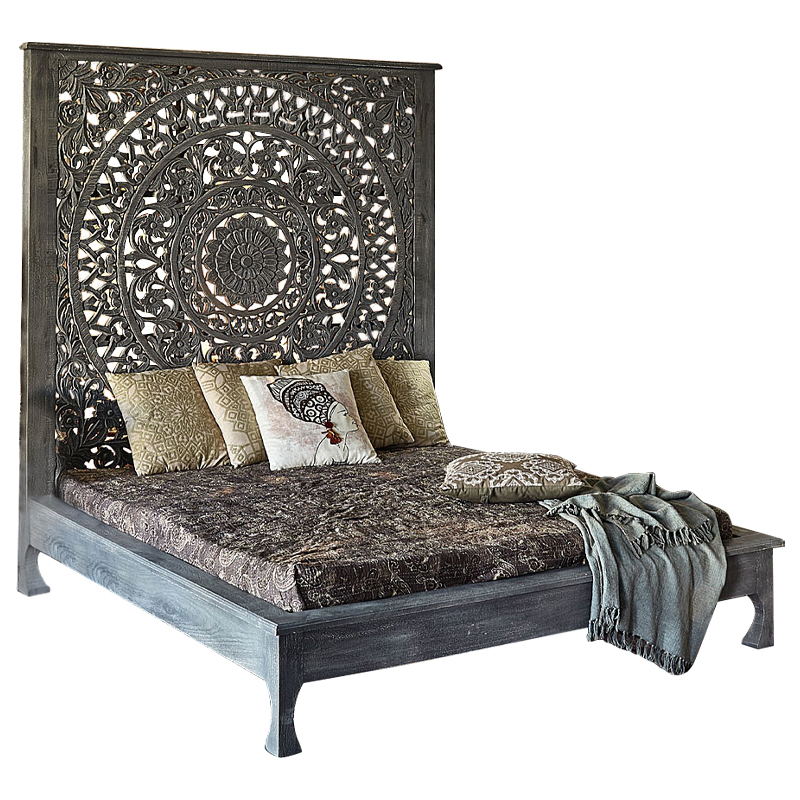 Кровать Indian Antique White Furniture Sarita Bed серый Серый в Омске | Loft Concept 