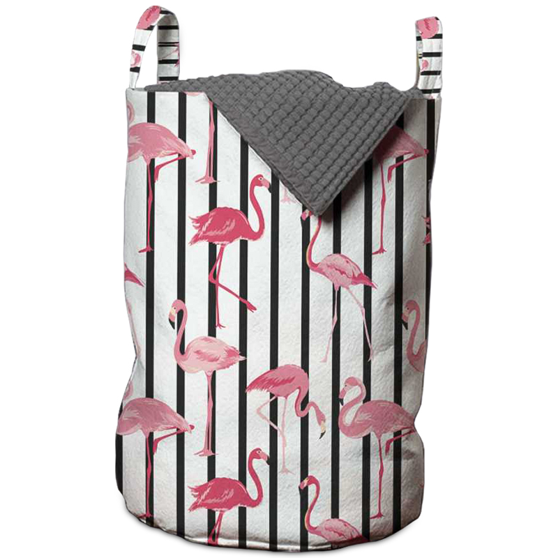 Корзина Flamingo Stripes Basket Черно-белый Розовый пастельный в Омске | Loft Concept 