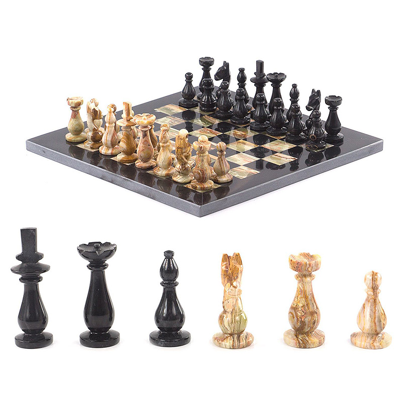 Шахматы настольные из натурального камня Оникс Decorative Thematic Chess Черный Оранжевый в Омске | Loft Concept 