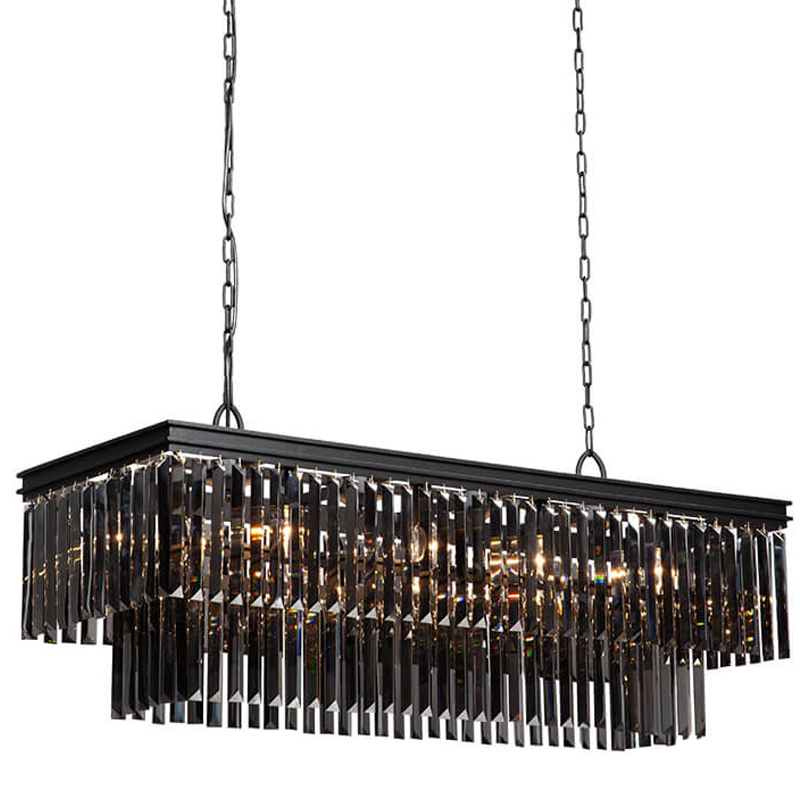 Люстра Odeon Gray glass Rectangular Chandelier Black iron  стекло Смок длина 120 Черный матовый в Омске | Loft Concept 