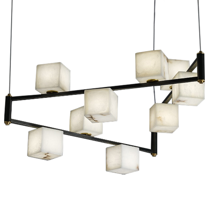 Люстра Marble Cubes Modern Light Chandelier 9 плафонов Белый Мрамор Bianco Черный Латунь в Омске | Loft Concept 