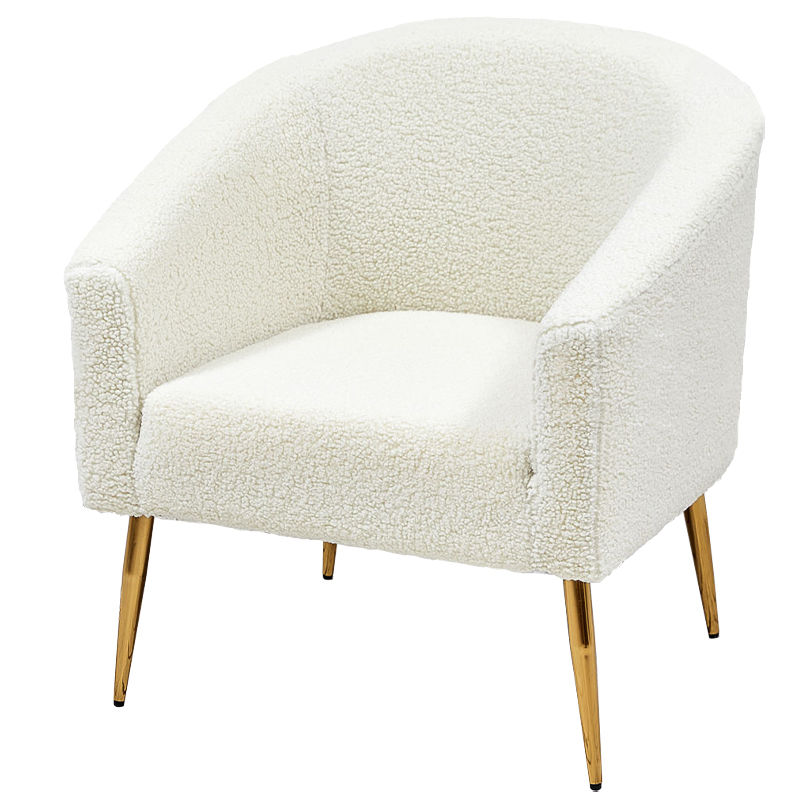 Кресло из белой ткани букле Boucle Luisa  Armchair Белый Золотой в Омске | Loft Concept 