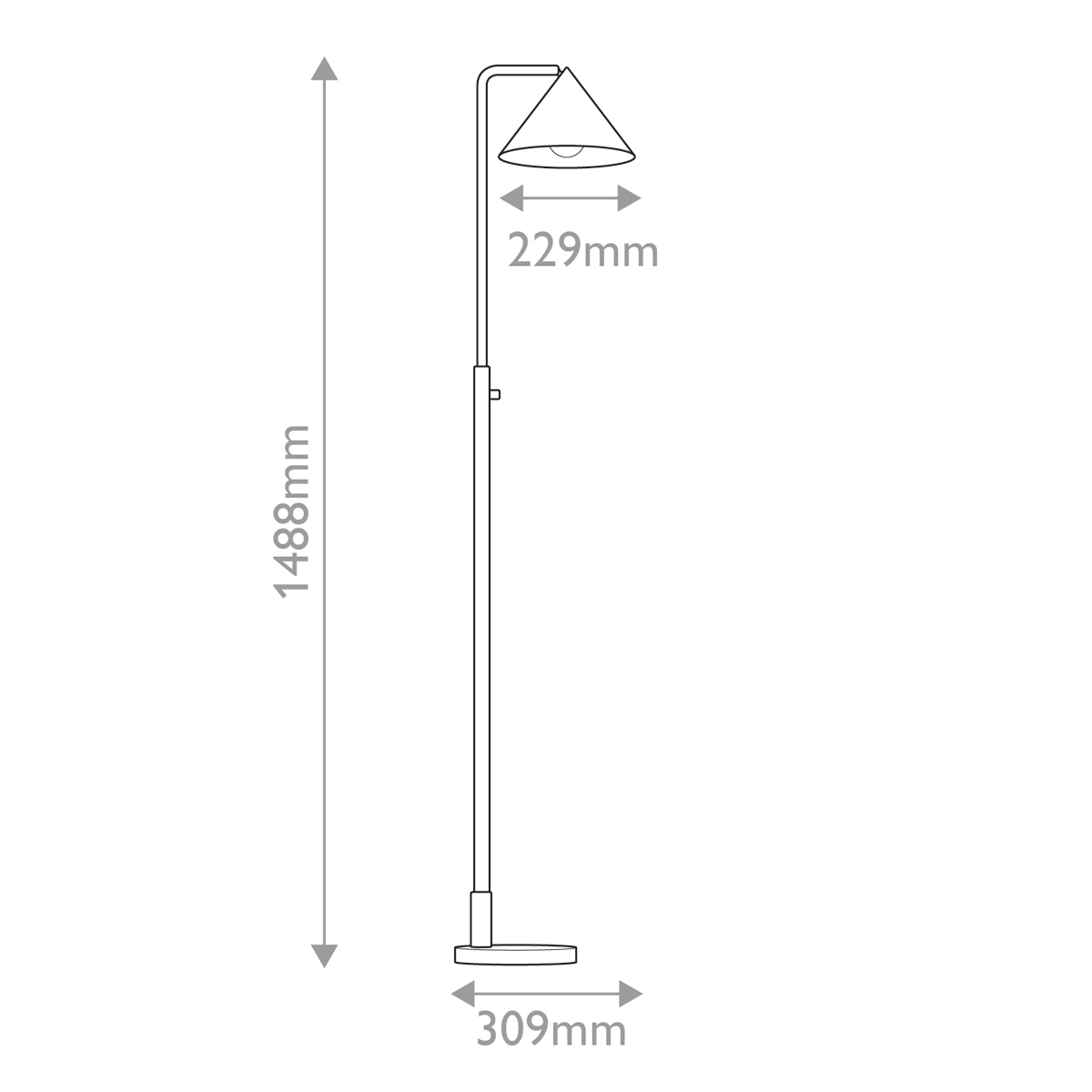 Торшер золотого цвета с плафоном в форме конуса и тонкой высокой стойкой на круглом основании Alora Mood в Омске