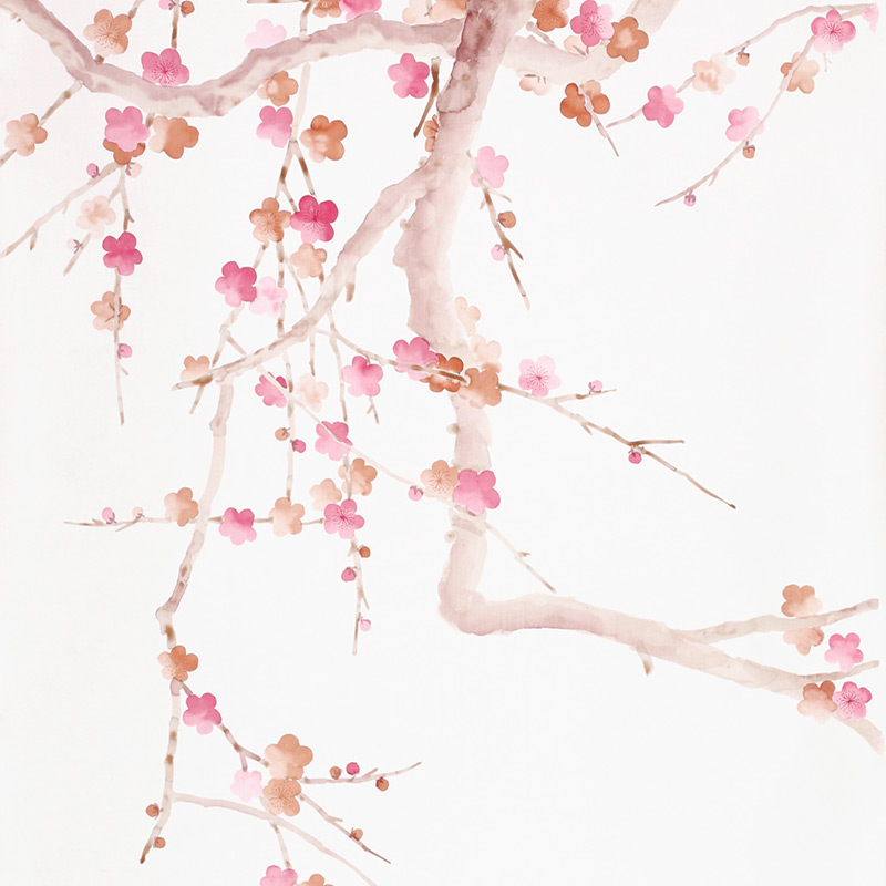 Обои ручная роспись Plum Blossom Bleached on Bleached White dyed silk  в Омске | Loft Concept 