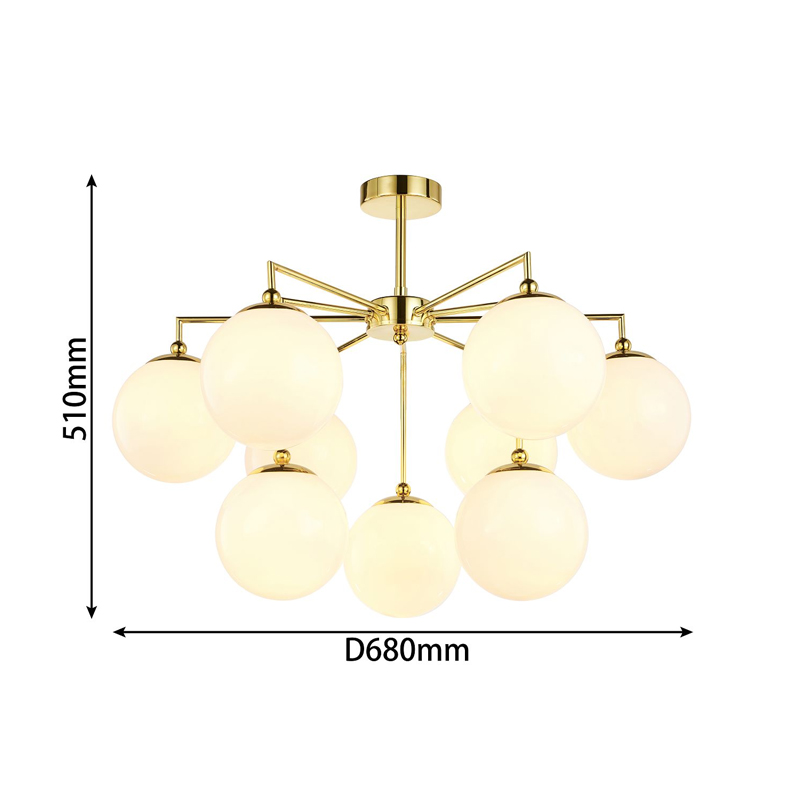 Люстра с золотым каркасом и  белыми плафонами Amuse 9 ламп в Омске