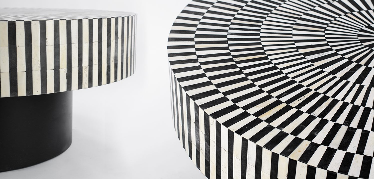 Журнальный стол Round Indian Bone Inlay coffee table - фото №1