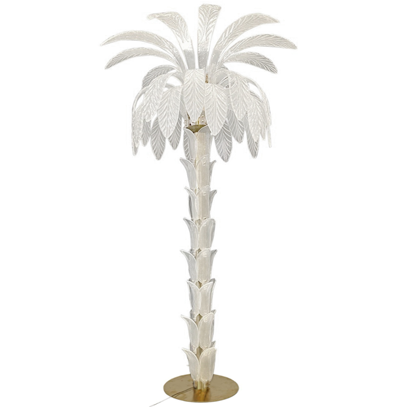 Торшер Glass Decorated Palm Floor Lamp White Листья Пальмы  Золотой Белое матовое стекло в Омске | Loft Concept 