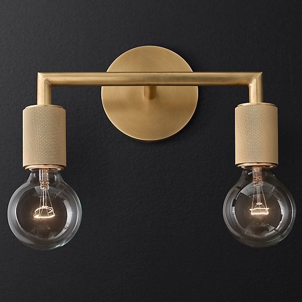 Бра RH Utilitaire Double Sconce Brass Латунь в Омске | Loft Concept 