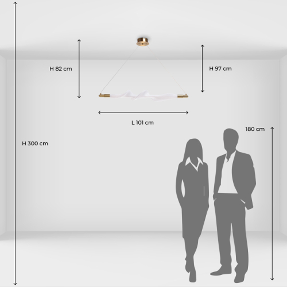 Люстра горизонтальная с волнистым белым плафоном Golden Swirl в Омске