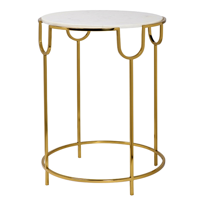 Приставной стол Bettina Side Table Глянцевое золото Белый Мрамор Bianco в Омске | Loft Concept 