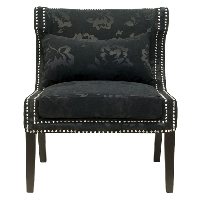 Полукресло с мягкой обивкой из жаккарда на 4-х ножках из массива березы Baroque Armchair black Черный в Омске | Loft Concept 