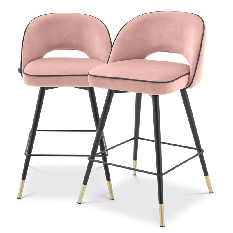 Комплект полубарных стульев Eichholtz Counter Stool Cliff set of 2 nude Розовый пастельный Черный Латунь в Омске | Loft Concept 