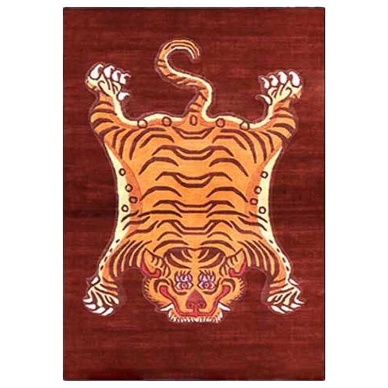 Ковер Тибетский Тигр Tibetan Tiger Rug Red Красный Оранжевый в Омске | Loft Concept 