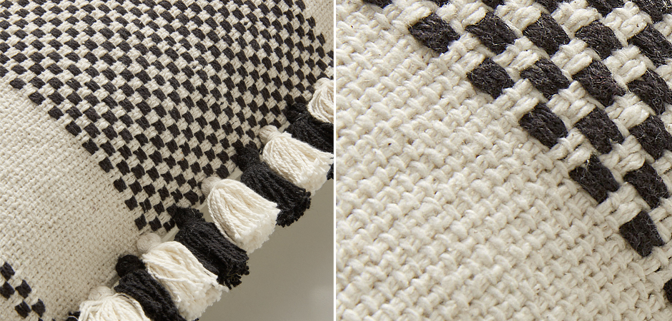 Подушка декоративная черно-белый хлопок с кисточками - Loft-Concept в Омске