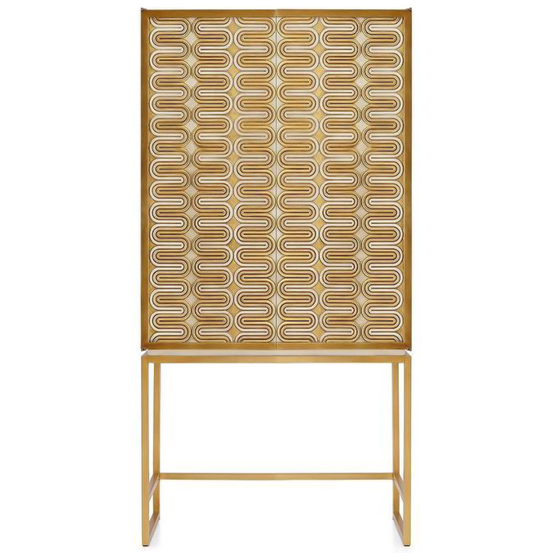 Шкаф Park Avenue Brass Wave Pattern Bar Cabinet Белый Золотой в Омске | Loft Concept 