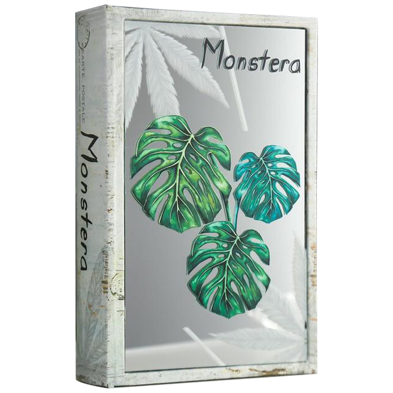 Шкатулка-книга Monstera Leaves Mirror Book Box Серый Зеленый Бежевый в Омске | Loft Concept 