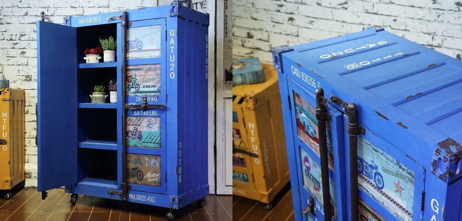 Синяя тумбочка контейнер Blue chest of drawers vintage Sea Container Синяя тумбочка контейнер Blue chest of drawers vintage Sea Container - Loft-Concept в Омске