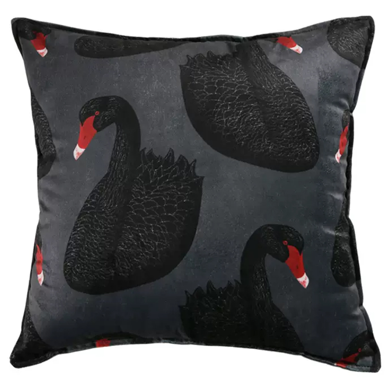 Декоративная подушка Black Swans Cushion Черная Черный Серый Красный в Омске | Loft Concept 