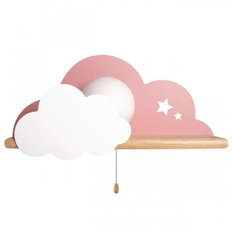 Бра с деревянной полкой розовое Облако Wall Lamp Pink Cloud Розовый пастельный Древесина в Омске | Loft Concept 