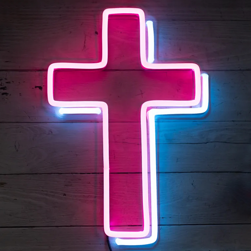 Неоновая настенная лампа Cross Neon Wall Lamp Розовый Синий в Омске | Loft Concept 