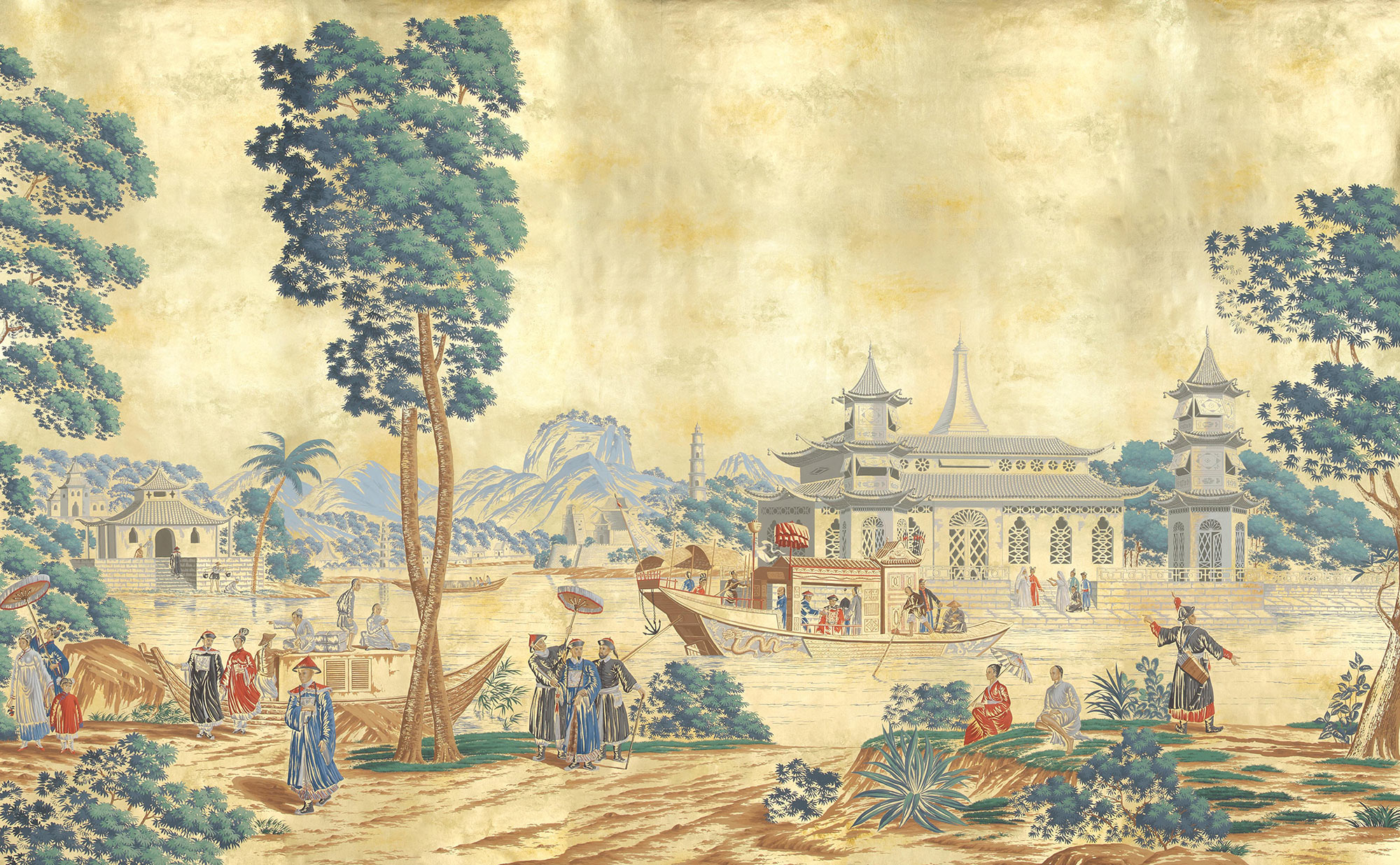 Обои ручная роспись Procession Chinoise Special Colourway on Warm Gold gilded paper Обои ручная роспись Procession Chinoise Special Colourway on Warm Gold gilded paper - постер Loft-Concept в Омске